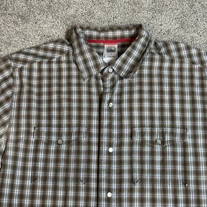 The North Face Plaid Snap Button Shirt Men's Size XL‎ Casual Brown Blue